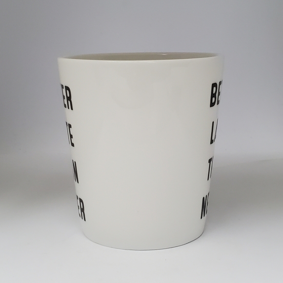 Indigo "Better Latte Than Never" Coffee Mug Play on Words Cup - Picture 3 of 9